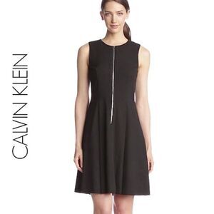 CALVIN KLEIN Black Zip Front Sleeveless Fit & Flare Dress